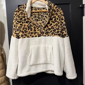 Leopard Print and White Sherpa Pullover